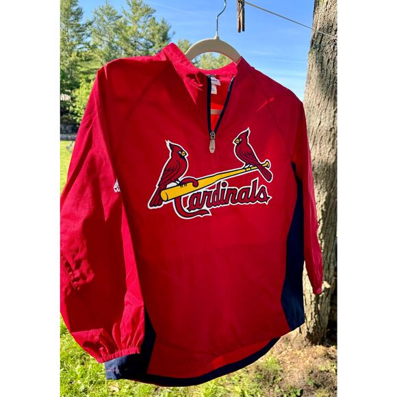 Majestic CARDINALS MLB Small youth authentic 1/4 zip pull over Red light coat - Picture 3 of 6
